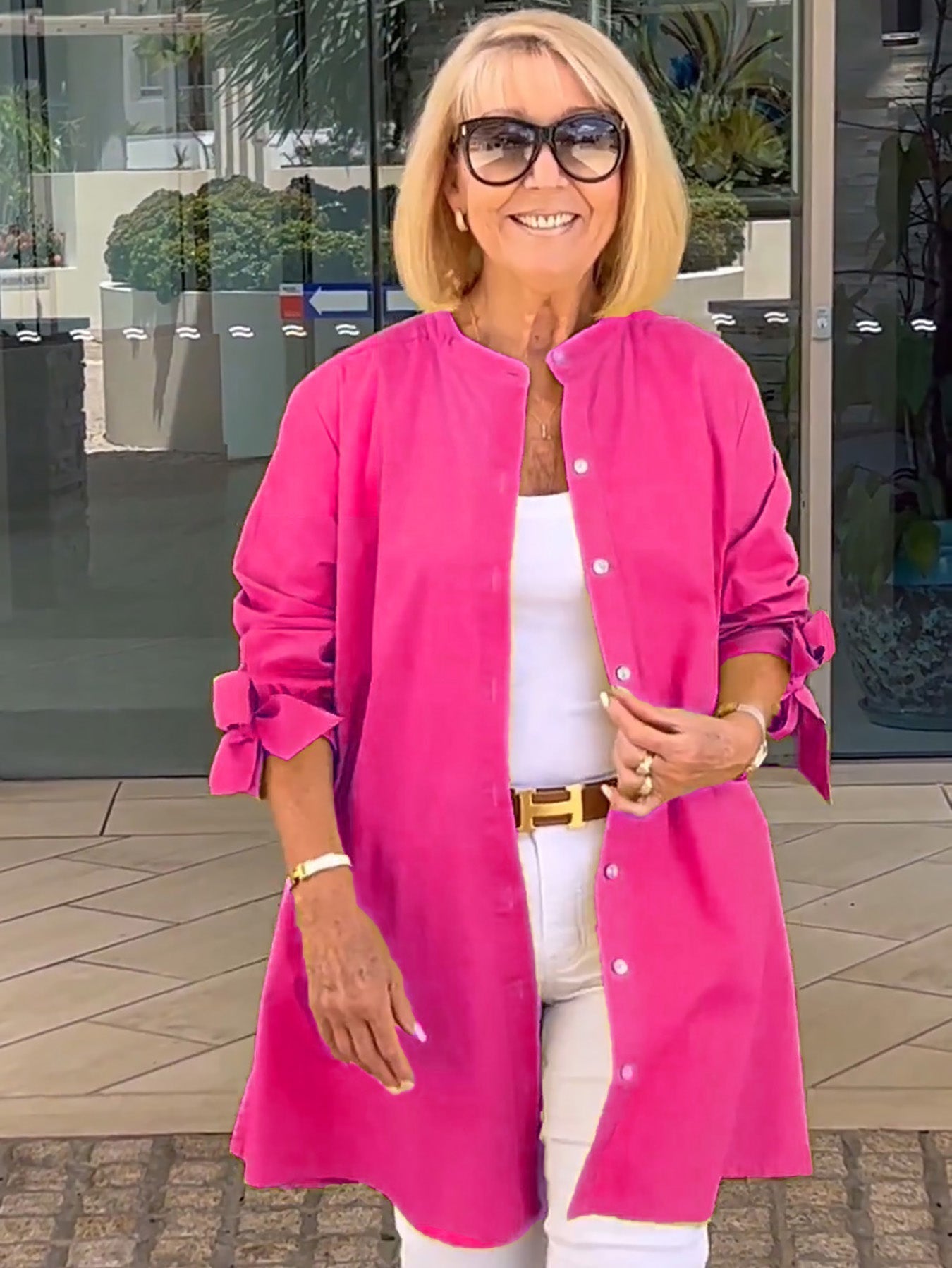 🎀Lange Baumwollhemdjacken in Unifarbe für Damen
