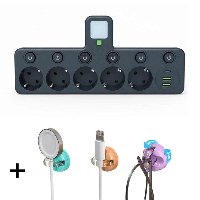 EU-Stecker-Wandler-Steckdose mit 4 Steckdosen, Multi-Port-Wanddose mit unabhängigem Schalter und kleinem Nachtlichtadapter