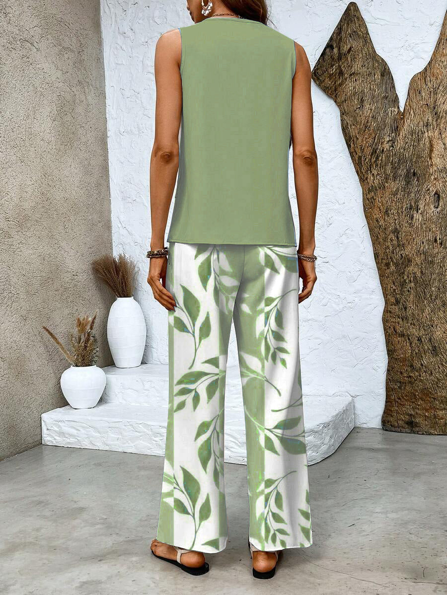 🔥50% RABATT🌺Modische Zweiteilige Damen-Outfits mit bedrucktem ärmellosen Oberteil & Hose