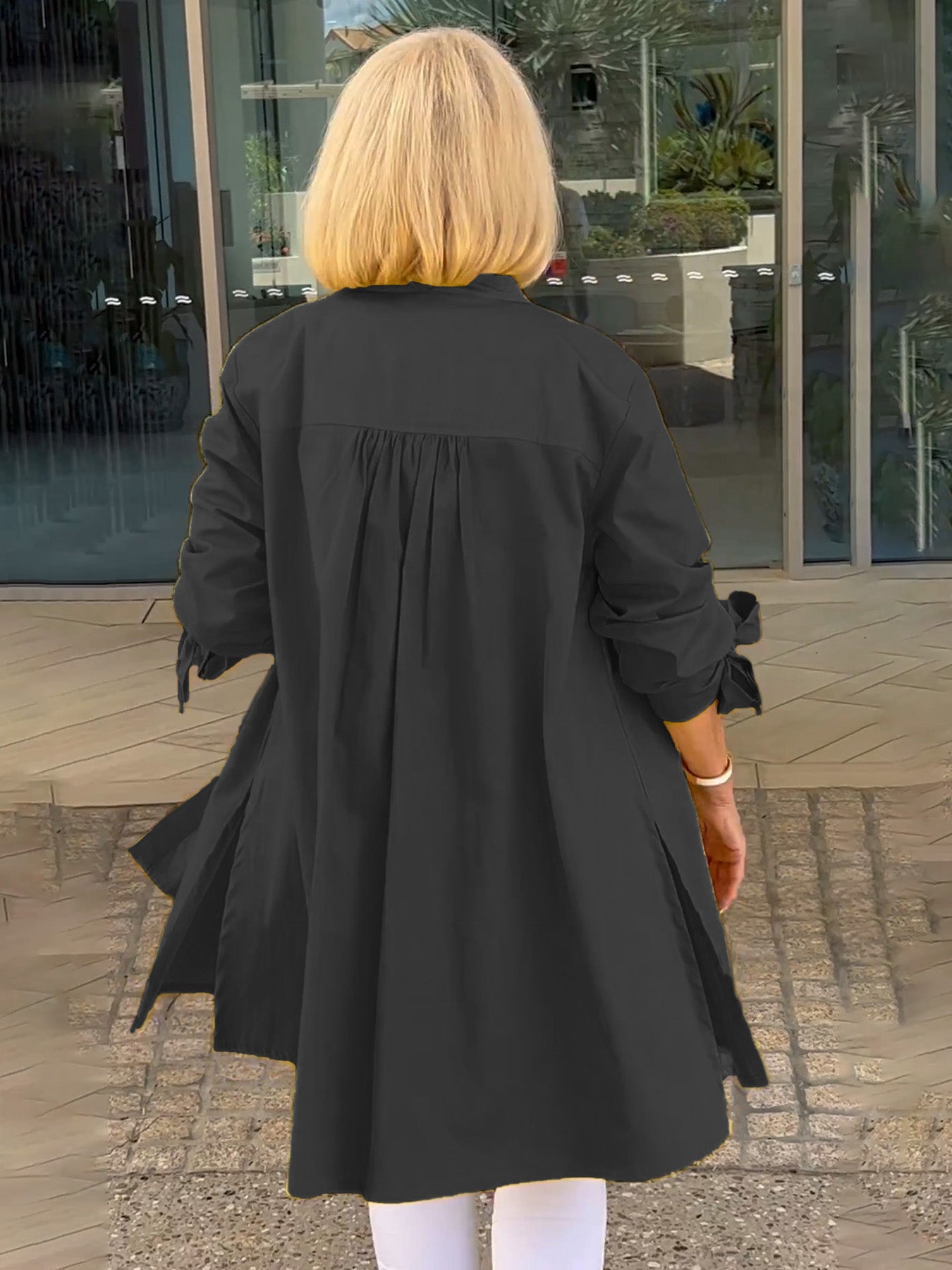 🎀Lange Baumwollhemdjacken in Unifarbe für Damen