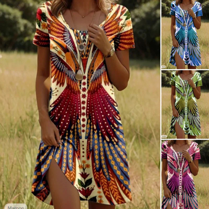 2025 Neues Design✨💃 Damenkleid mit kurzen Ärmeln und Blumenmuster