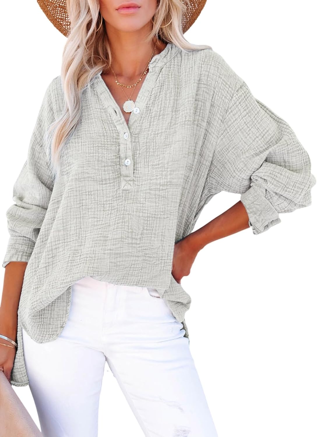 💃LIMITED TIME SALE 50% OFF 💖Women's Casual Gaze Button Down Collar Long Sleeve Top