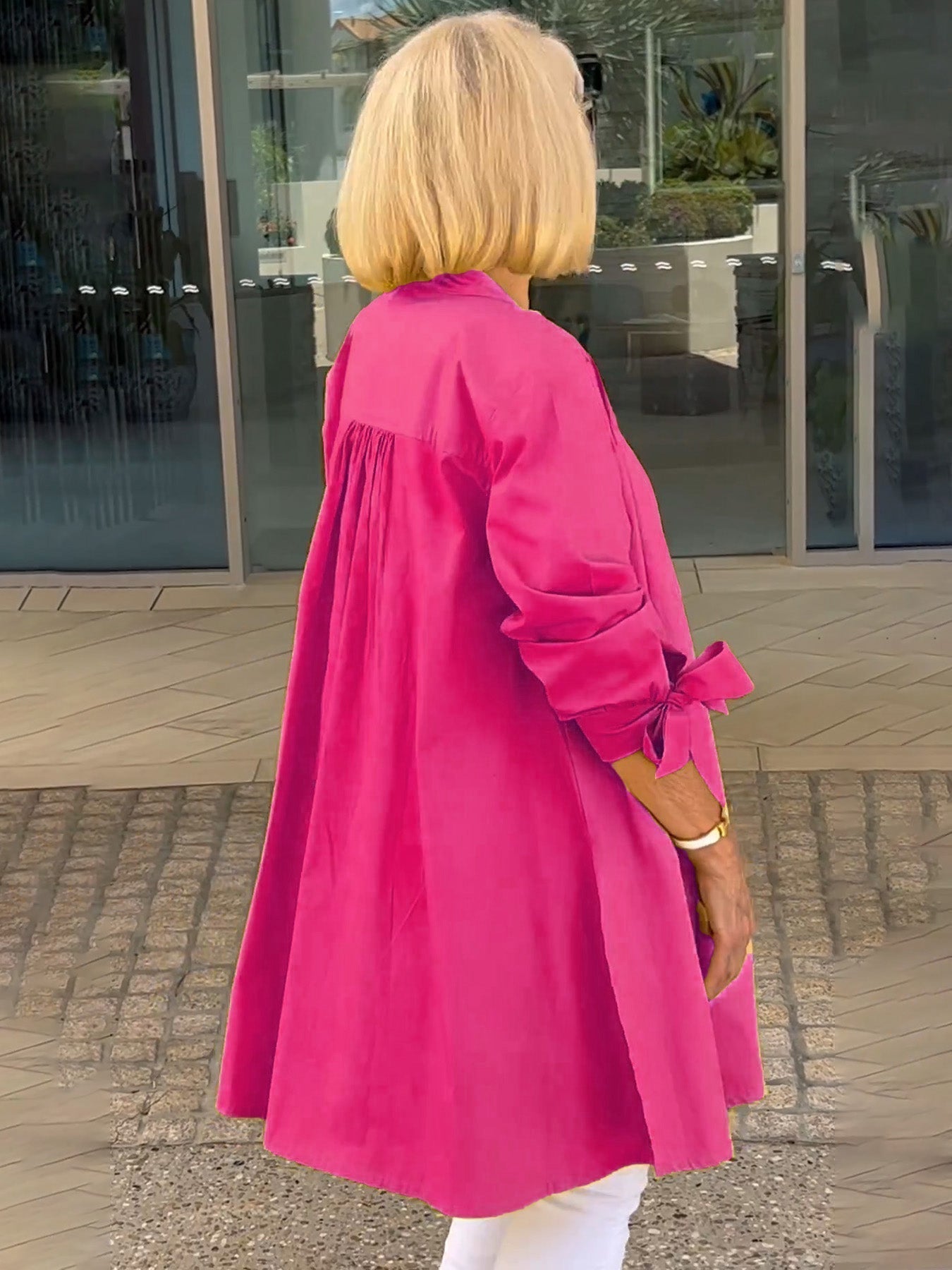 🎀Lange Baumwollhemdjacken in Unifarbe für Damen
