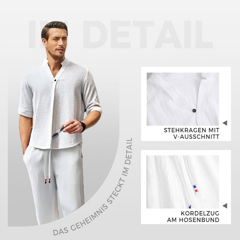 🌿💧Modischer Herren-Zweiteiler aus Baumwoll-Leinen: Oberteil & Hose