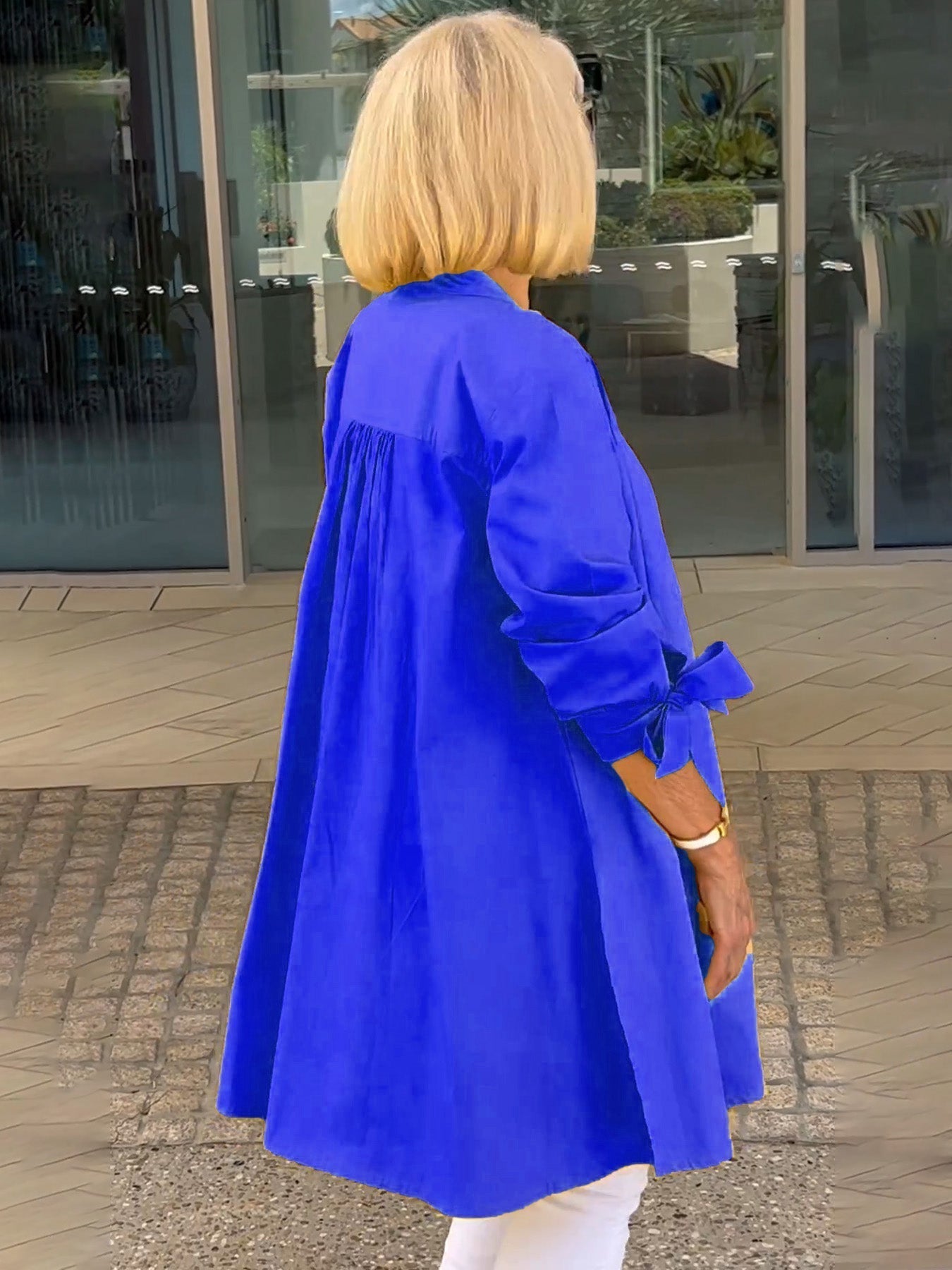 🎀Lange Baumwollhemdjacken in Unifarbe für Damen