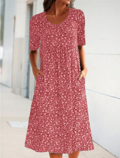 🌸2025 NEW SALES - 50% OFF🌸💃Casual Women Cotton Scoop Neck Floral Dress (8 Colors with Pockets)