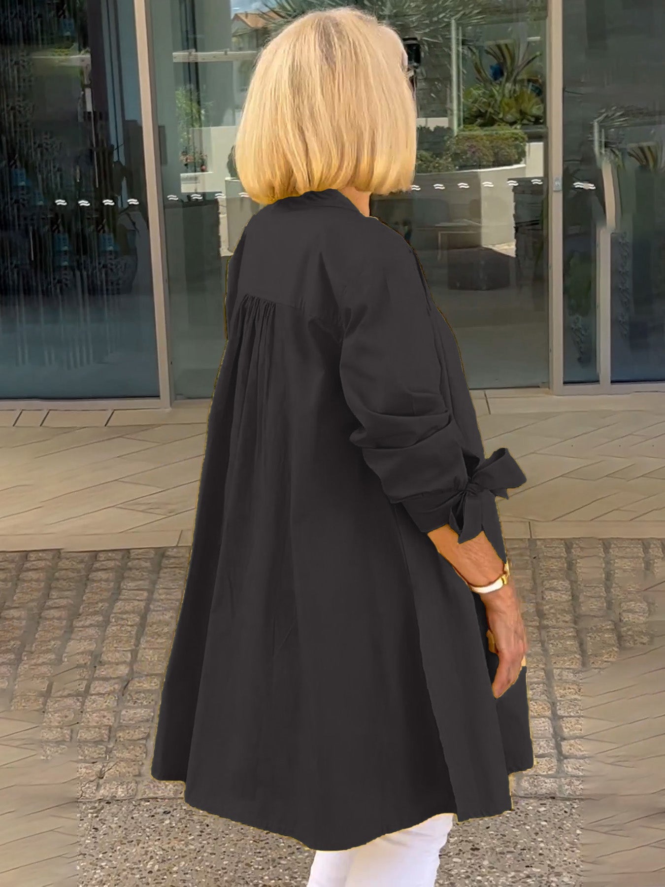 🎀Lange Baumwollhemdjacken in Unifarbe für Damen