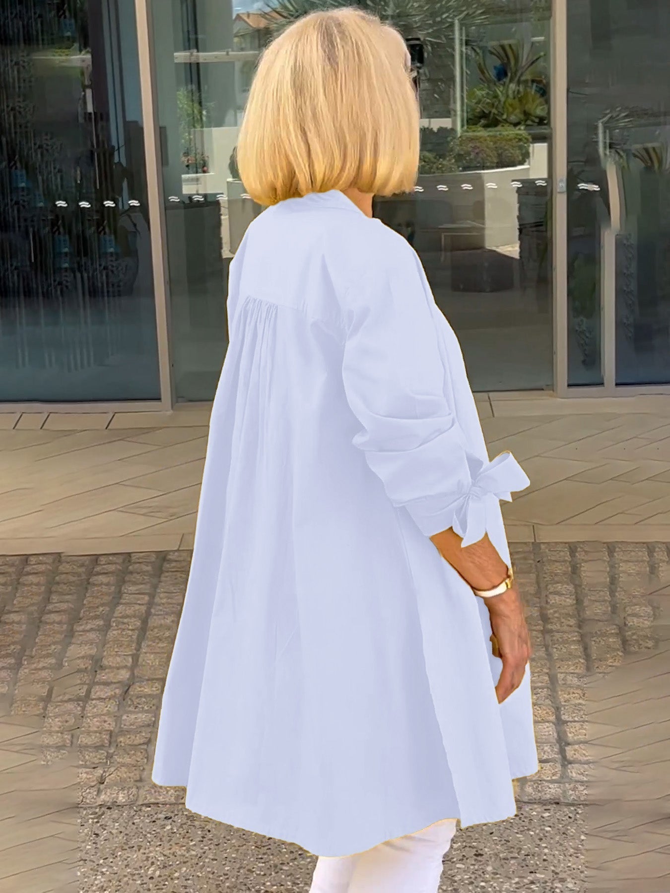 🎀Lange Baumwollhemdjacken in Unifarbe für Damen