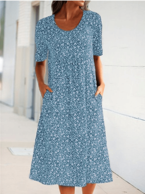 🌸2025 NEW SALES - 50% OFF🌸💃Casual Women Cotton Scoop Neck Floral Dress (8 Colors with Pockets)