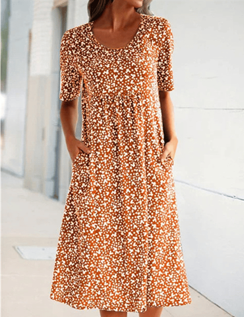 🌸2025 NEW SALES - 50% OFF🌸💃Casual Women Cotton Scoop Neck Floral Dress (8 Colors with Pockets)