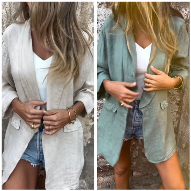 ⏳Begrenzte Zeit 50% Rabatt💥Damenblazer aus Baumwolle und Leinen mit offener Front