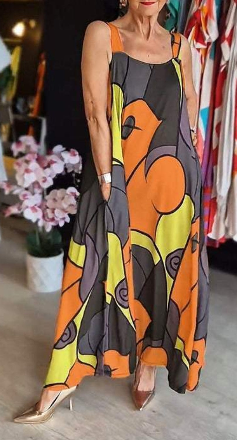 🔥KAUFEN SIE 2 UND ERHALTEN SIE 10 % RABATT💝Damenkleid mit eckigem Ausschnitt und bedrucktem Hosenträger