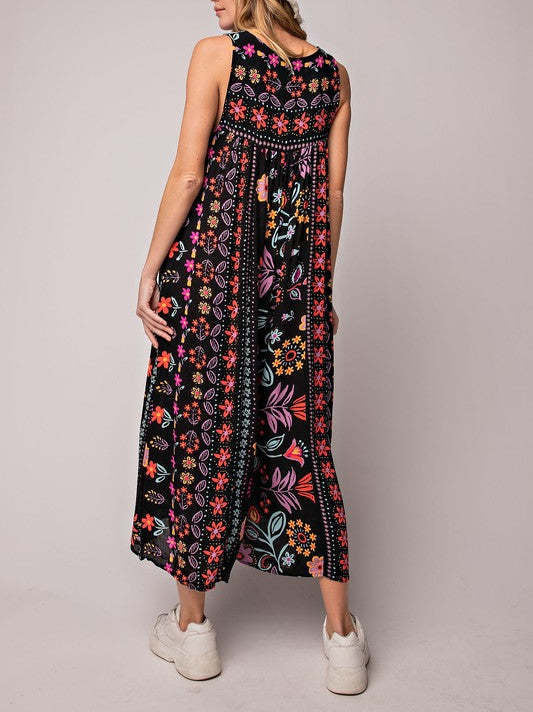 🔥50% Rabatt im Sonderangebot🔥Vintage Blumendruck Lockerer Ärmelloser Jumpsuit