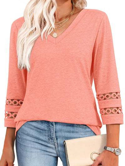 💥Letzter Tag Sonderverkauf 49 % Rabatt✨💃2025 Neue Damenoberteile mit 3/4-Ärmeln Trendige T-Shirts mit V-Ausschnitt