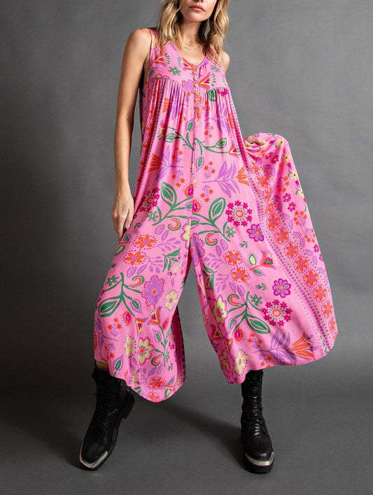 🔥50% Rabatt im Sonderangebot🔥Vintage Blumendruck Lockerer Ärmelloser Jumpsuit