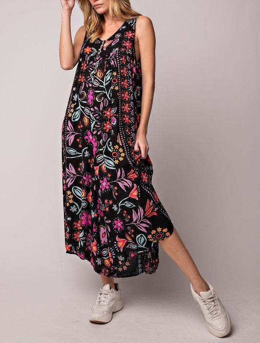 🔥50% Rabatt im Sonderangebot🔥Vintage Blumendruck Lockerer Ärmelloser Jumpsuit