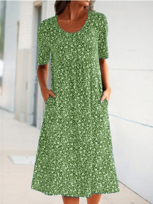 🌸2025 NEW SALES - 50% OFF🌸💃Casual Women Cotton Scoop Neck Floral Dress (8 Colors with Pockets)