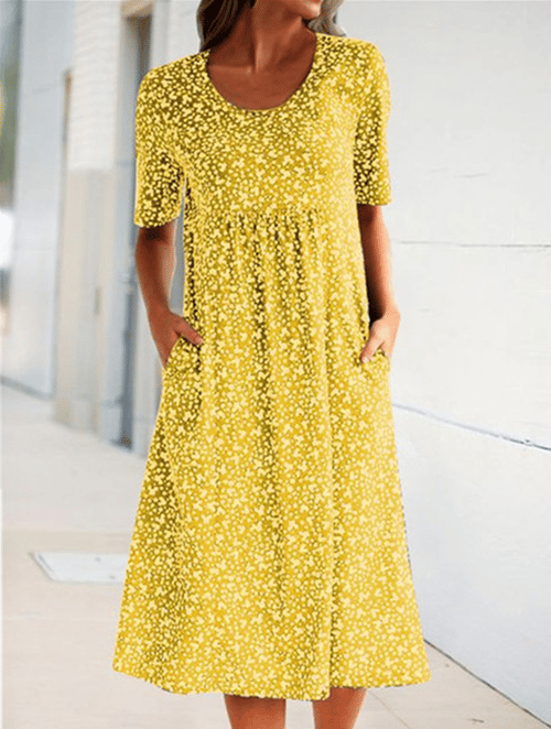🌸2025 NEW SALES - 50% OFF🌸💃Casual Women Cotton Scoop Neck Floral Dress (8 Colors with Pockets)