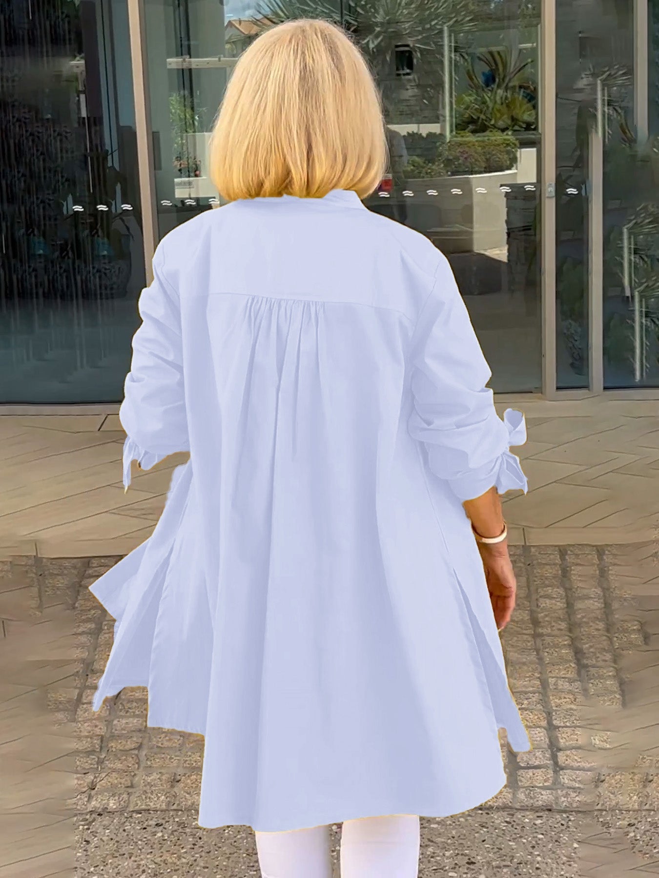 🎀Lange Baumwollhemdjacken in Unifarbe für Damen