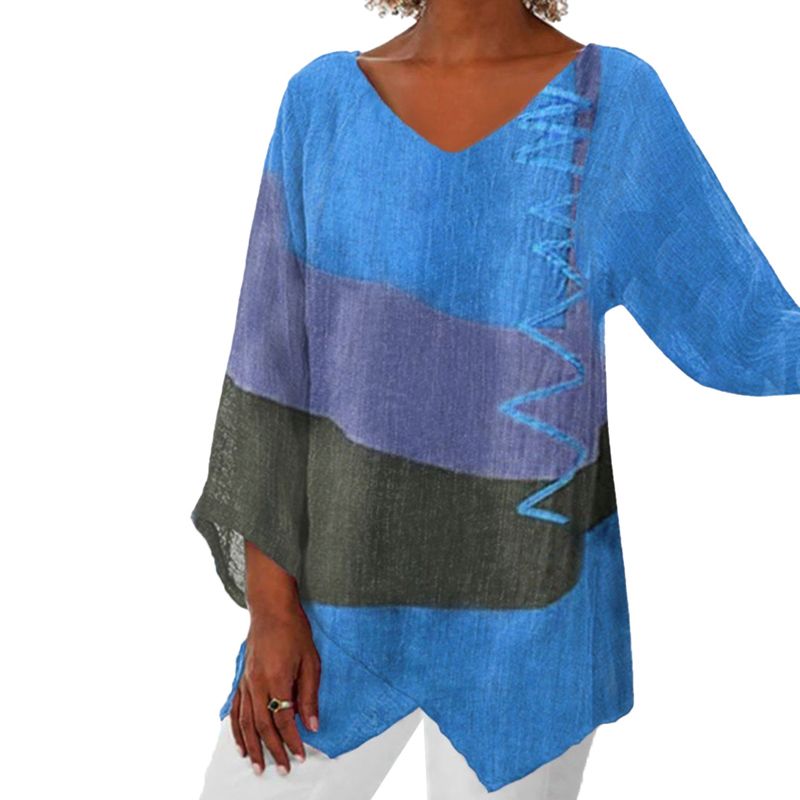 💖2025 Neues Angebot💖💃Elegantes lässiges V-Ausschnitt Langarm Kunstmuster bedrucktes Top für Damen