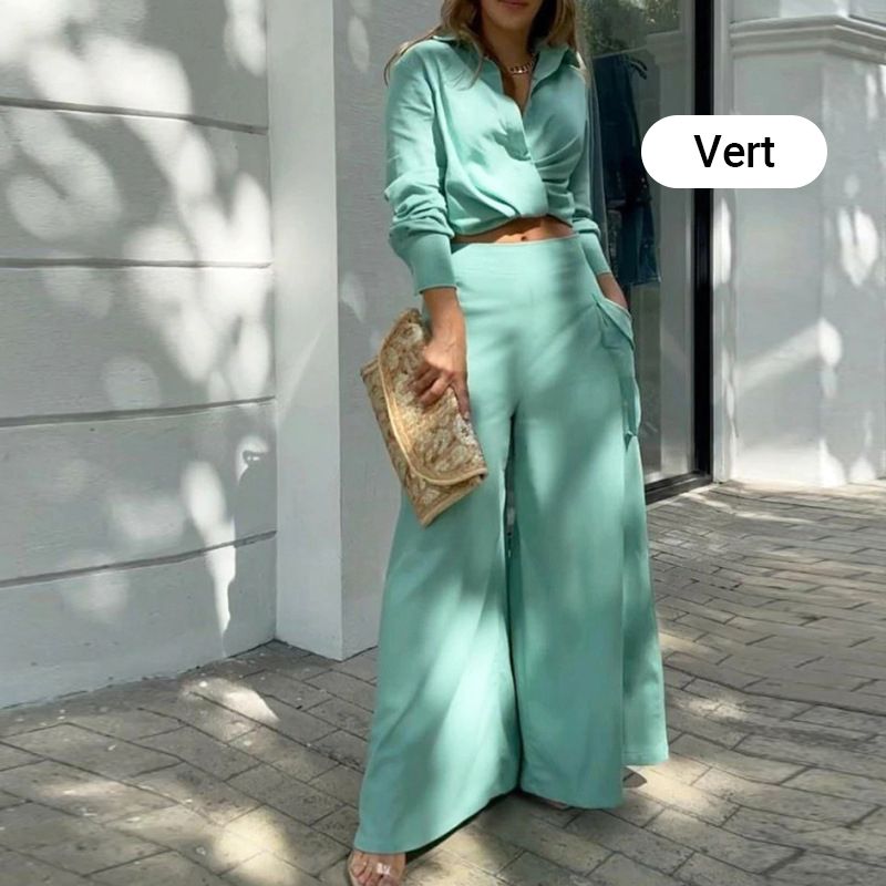 Elegantes zweiteiliges Set: langärmliges Oberteil mit Bündchen und Hose mit hoher Taille