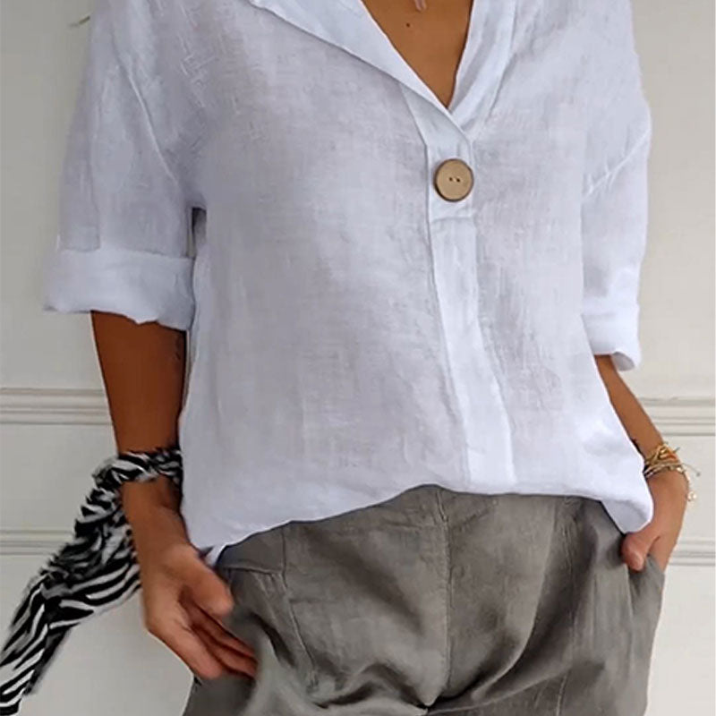 Damen Leinen-Baumwolle V-Ausschnitt Bequemes Top
