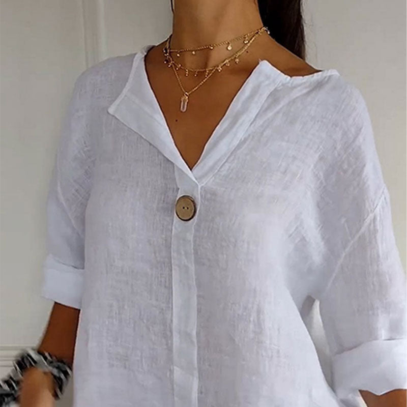 Damen Leinen-Baumwolle V-Ausschnitt Bequemes Top
