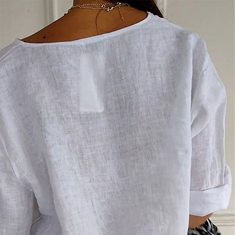Damen Leinen-Baumwolle V-Ausschnitt Bequemes Top