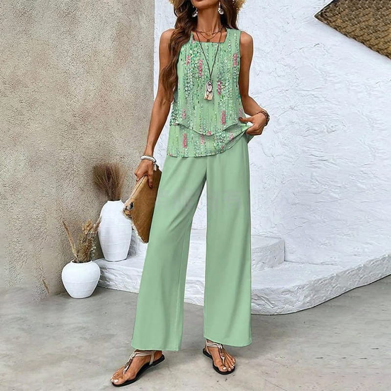 🔥50% RABATT🌺Modische Zweiteilige Damen-Outfits mit bedrucktem ärmellosen Oberteil & Hose