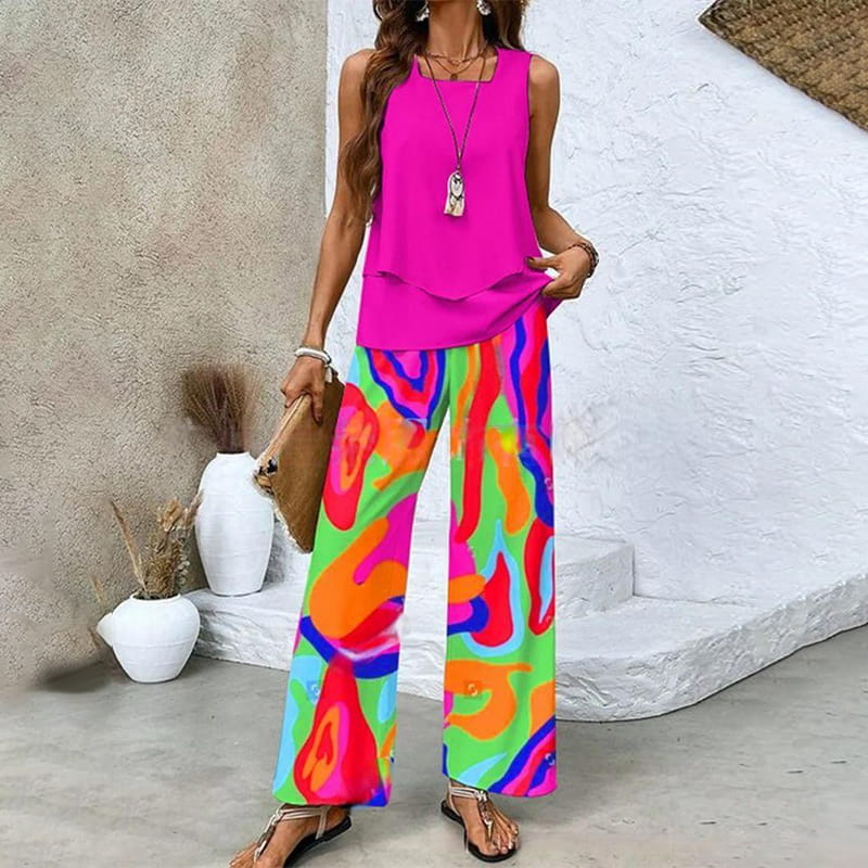 🔥50% RABATT🌺Modische Zweiteilige Damen-Outfits mit bedrucktem ärmellosen Oberteil & Hose
