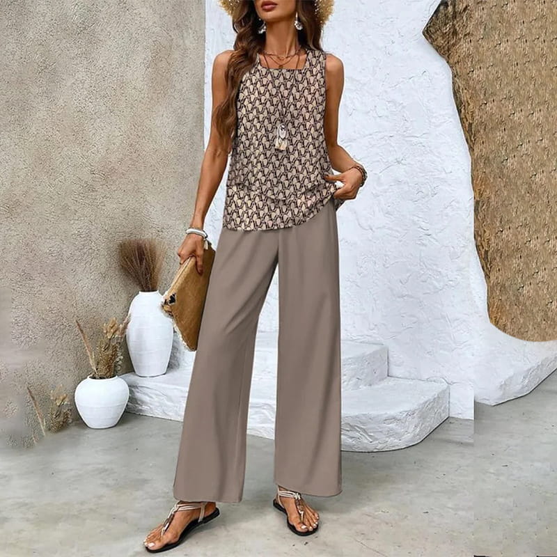 🔥50% RABATT🌺Modische Zweiteilige Damen-Outfits mit bedrucktem ärmellosen Oberteil & Hose