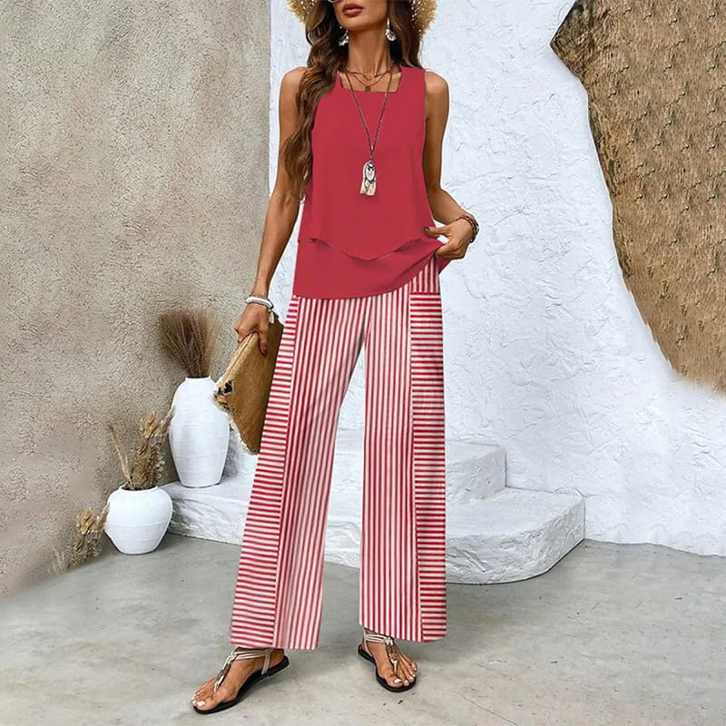 🔥50% RABATT🌺Modische Zweiteilige Damen-Outfits mit bedrucktem ärmellosen Oberteil & Hose