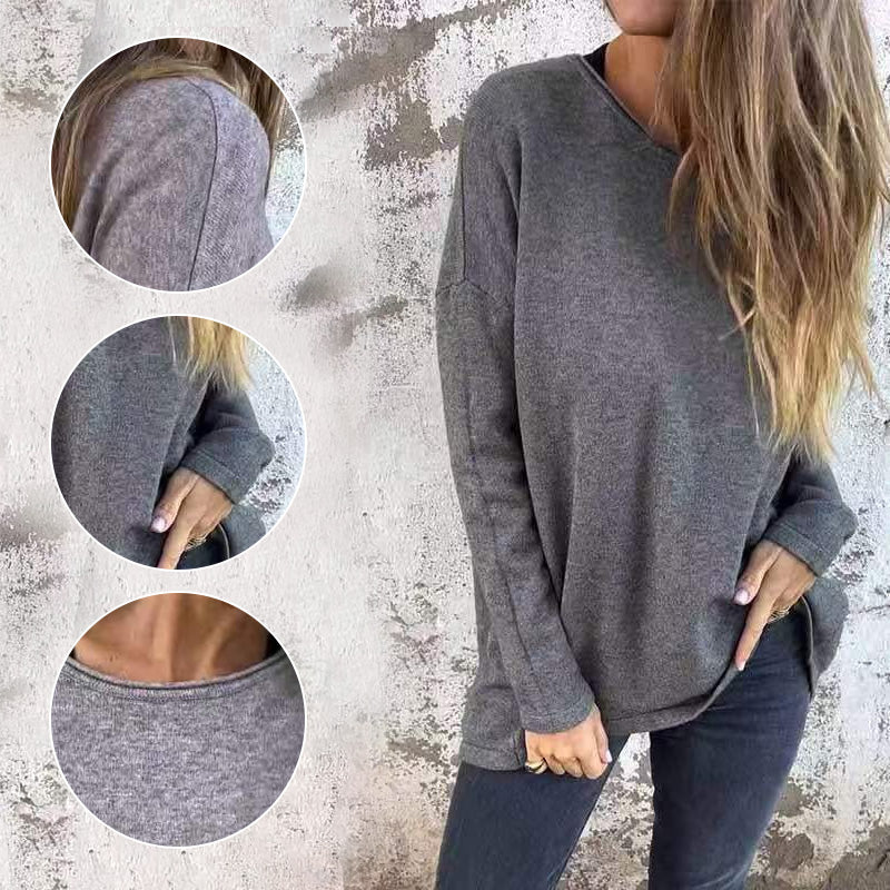 🔥HEISSER VERKAUF 49% - 👗Einfarbige Langarm-Oberteile mit Rundhalsausschnitt für Damen