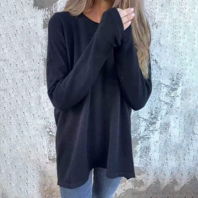 🔥HEISSER VERKAUF 49% - 👗Einfarbige Langarm-Oberteile mit Rundhalsausschnitt für Damen