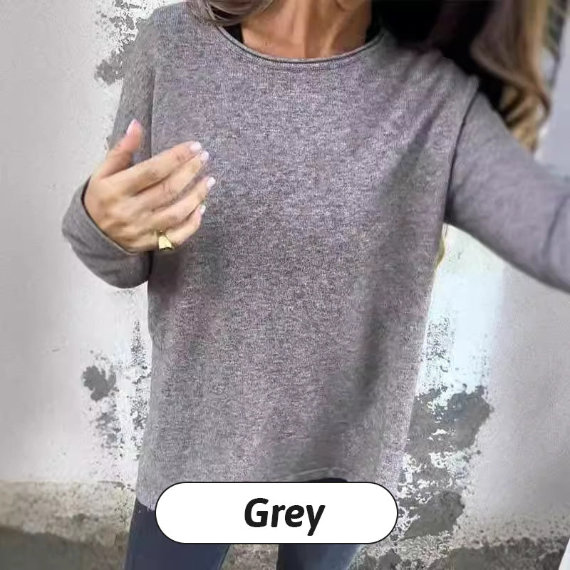 🔥HEISSER VERKAUF 49% - 👗Einfarbige Langarm-Oberteile mit Rundhalsausschnitt für Damen