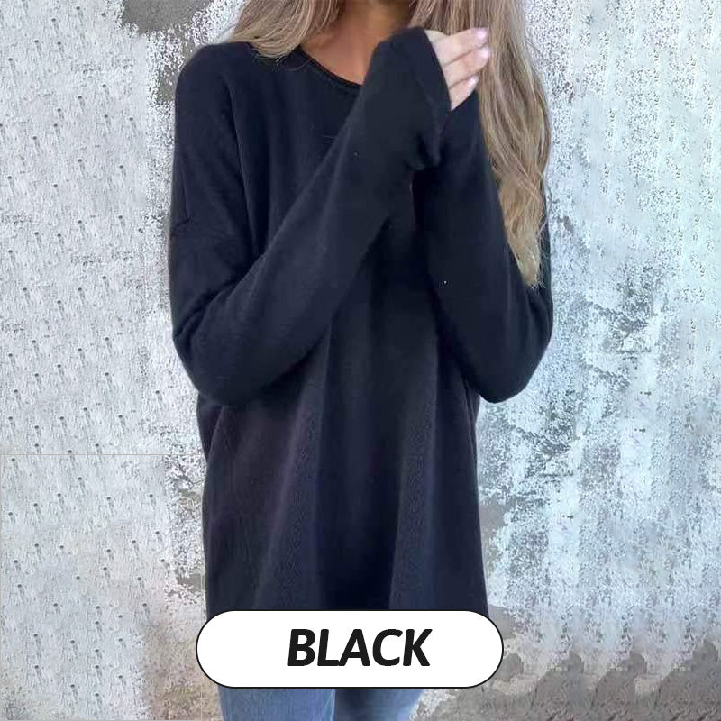 🔥HEISSER VERKAUF 49% - 👗Einfarbige Langarm-Oberteile mit Rundhalsausschnitt für Damen