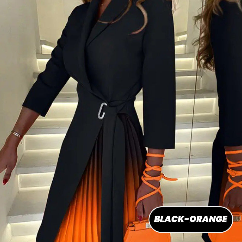 đđOmbre Reverskragen Tailliertes Plissee Blazer Kleid