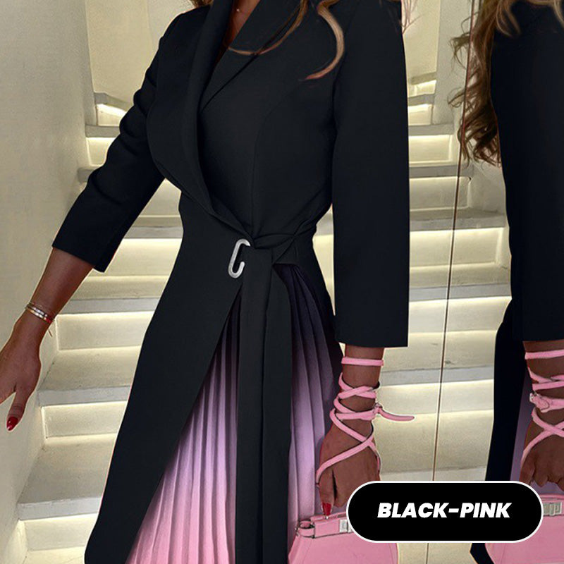 đđOmbre Reverskragen Tailliertes Plissee Blazer Kleid