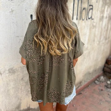🌸NEUER SCHNÄPPCHEN🔥 Lässiges Button-Down-Shirt mit Print für Damen👗