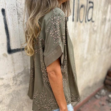 🌸NEUER SCHNÄPPCHEN🔥 Lässiges Button-Down-Shirt mit Print für Damen👗