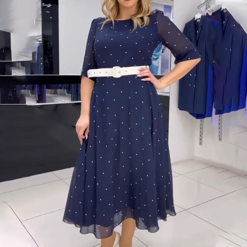 🌸Frühlingsangebote🌸 Kleid mit Rundhalsausschnitt, Gürtel und halblangen Ärmeln