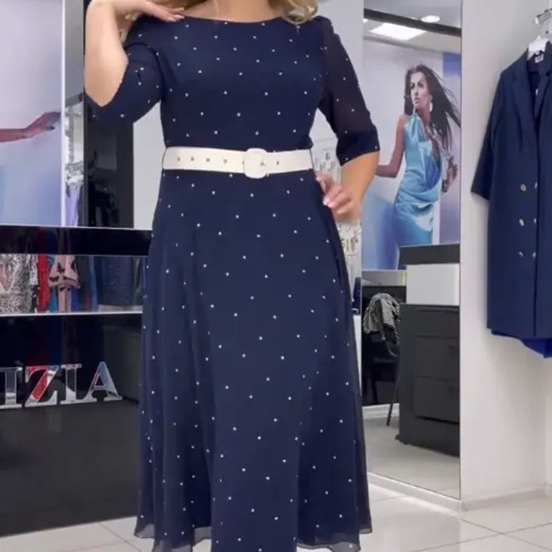 🌸Frühlingsangebote🌸 Kleid mit Rundhalsausschnitt, Gürtel und halblangen Ärmeln