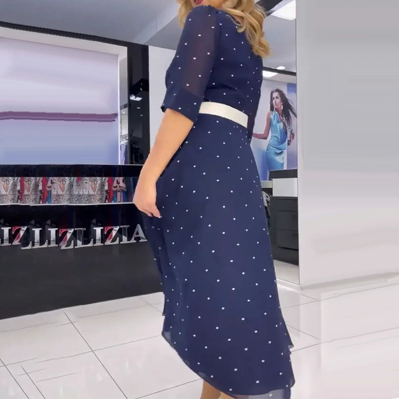 🌸Frühlingsangebote🌸 Kleid mit Rundhalsausschnitt, Gürtel und halblangen Ärmeln