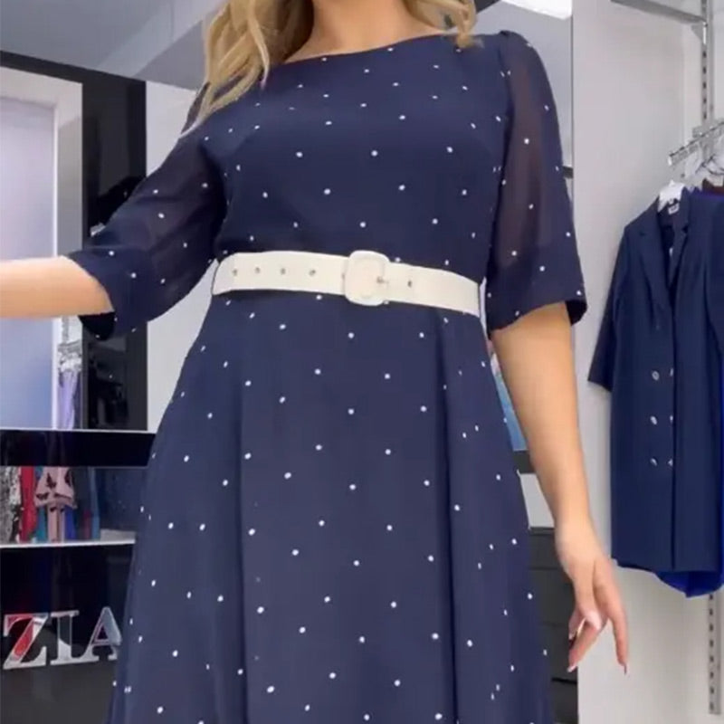 🌸Frühlingsangebote🌸 Kleid mit Rundhalsausschnitt, Gürtel und halblangen Ärmeln