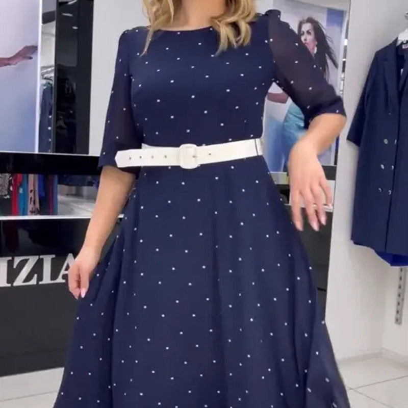 🌸Frühlingsangebote🌸 Kleid mit Rundhalsausschnitt, Gürtel und halblangen Ärmeln