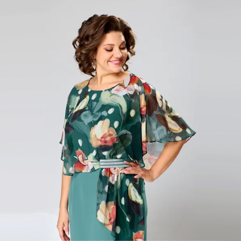 🌸Frühjahrsangebote🌸 Elegantes Blumenkleid mit Rundhalsausschnitt für Damen
