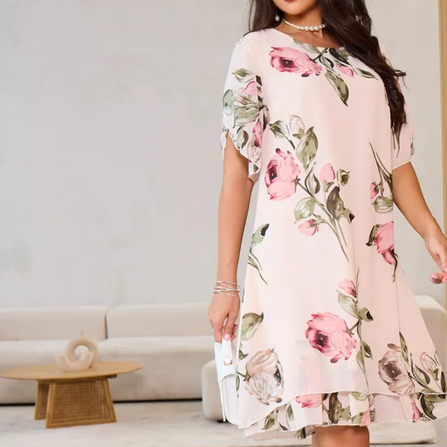 ⏳ Begrenzte Zeit 50% Rabatt! 🌸👗Rotes Chiffonkleid mit Blütenblättern