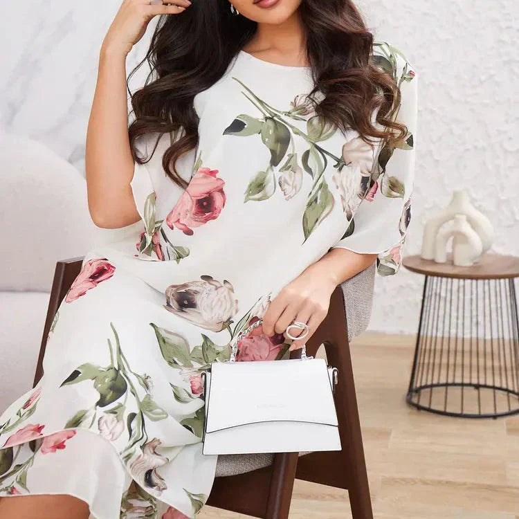 ⏳ Begrenzte Zeit 50% Rabatt! 🌸👗Rotes Chiffonkleid mit Blütenblättern