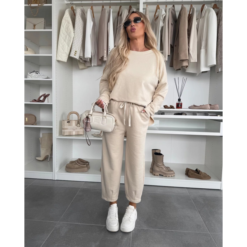✨ 2025 Der große Frühjahrsausverkauf 🧥Top mit Rundhalsausschnitt und weite einfarbige Hose 2-PCS👖