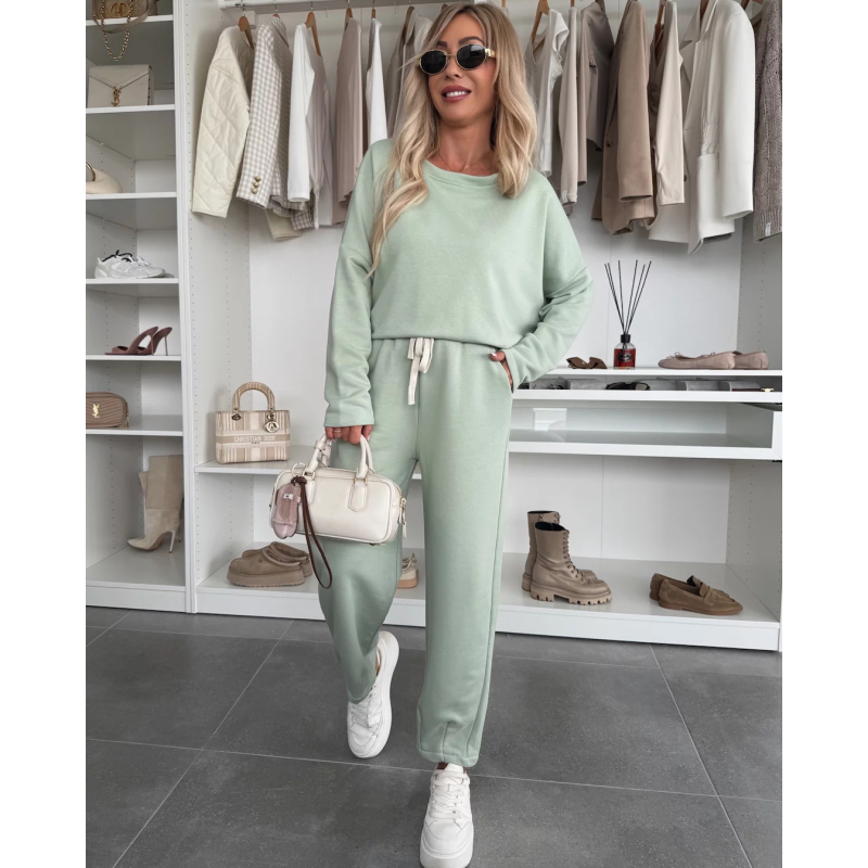 ✨ 2025 Der große Frühjahrsausverkauf 🧥Top mit Rundhalsausschnitt und weite einfarbige Hose 2-PCS👖
